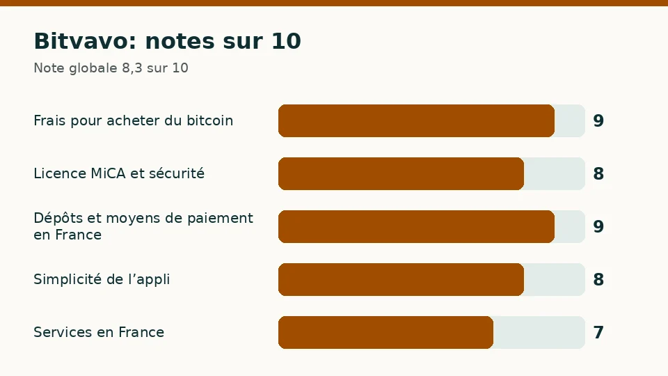 Bitvavo: notes sur 10 pour chacun des cinq critères